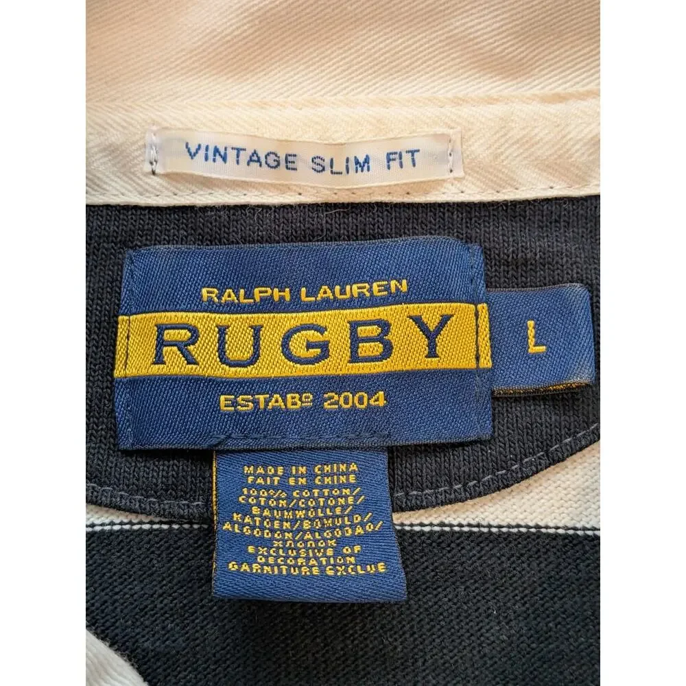 Vintage Ralph Lauren Rugby Long Sleeve Shirt RARE 2005 Crest Large Slim Striped